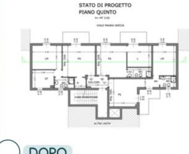 Planimetria dopo il frazionamento in 3 unità, Via Magna Grecia 4 Bari