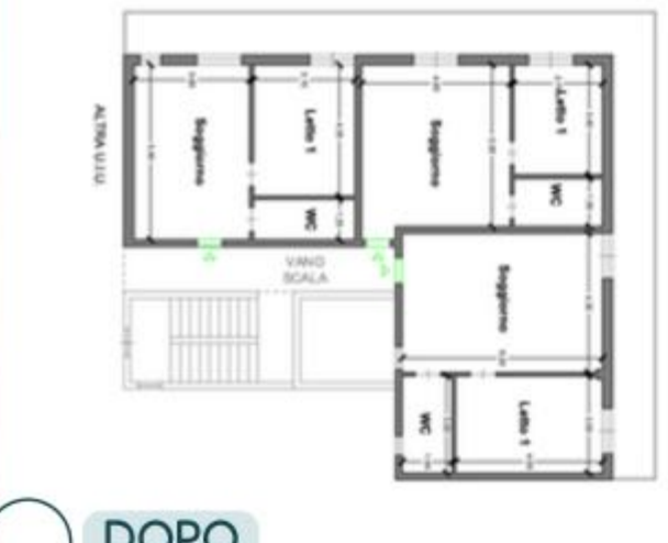 Planimetria dopo il frazionamento in 3 unità, Via Mitolo 11 Bari